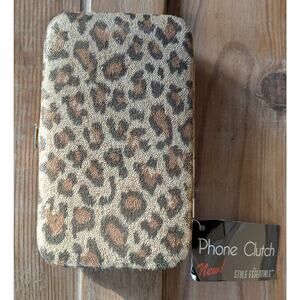 Style Essentials Phone Clutch Wallet Leopard Print Gold Metallic New